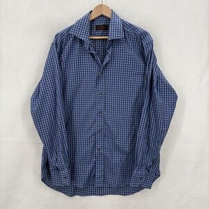 Etro Milano Dress Shirt Mens 42 Blue Check Cotton Long Sleeve Button Up Italy